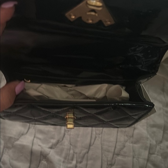 Black Quilted Crossbody Bag with Gold Chain - Picture 2 of 2